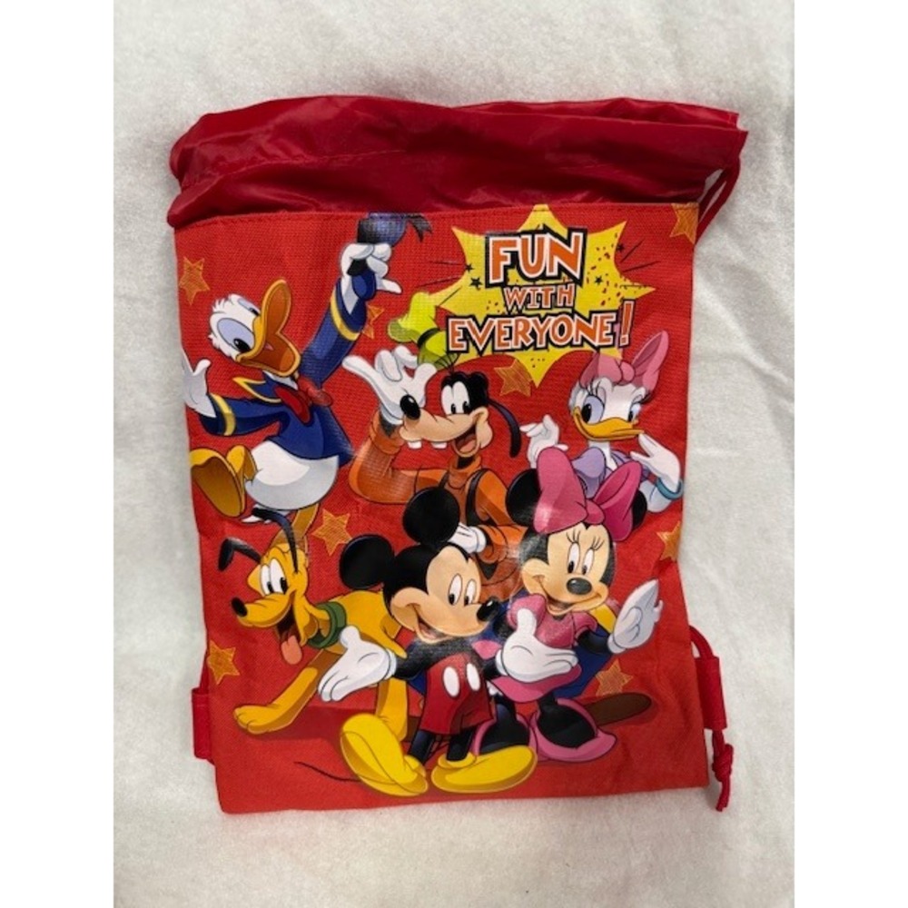 Disney Mickey Mouse Fun With Everyone Red Drawstring Backpack Bag Kids NWT